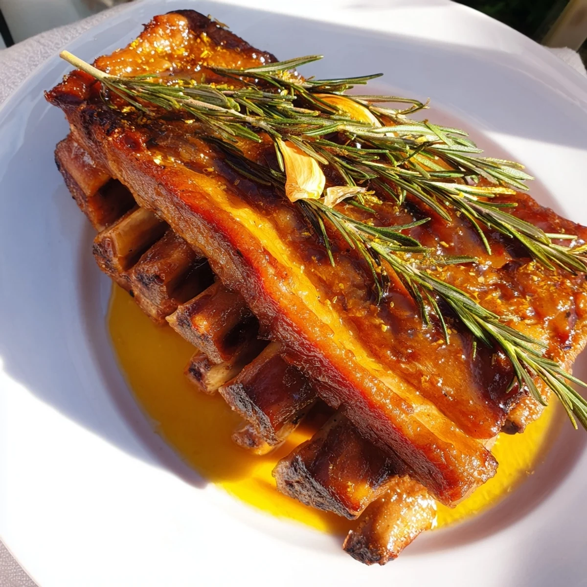 A close-up shot of the beautifully caramelized Slow-Roasted Pork Shoulder, glazed with sweet cider sauce.