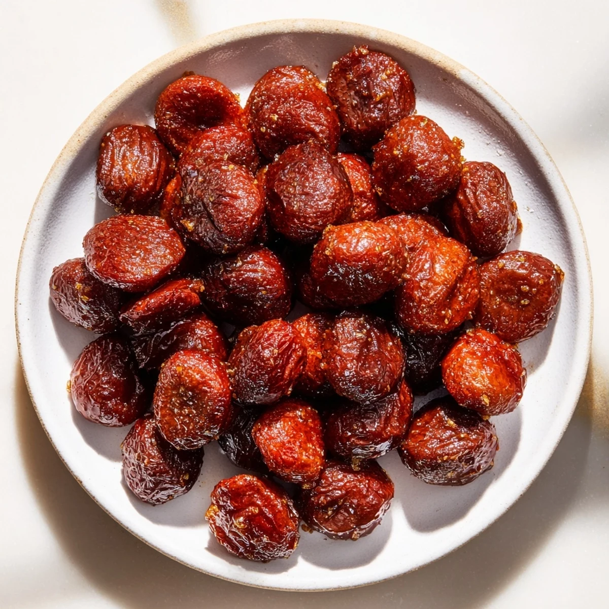 Simple Garlic-Honey Roasted Pecans glistening from the oven, offering a sweet & savory snack sensation.