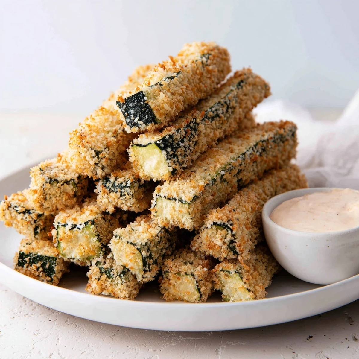 Golden and crispy baked zucchini rounds served with a vibrant, creamy spicy mayo, perfect appetizer.