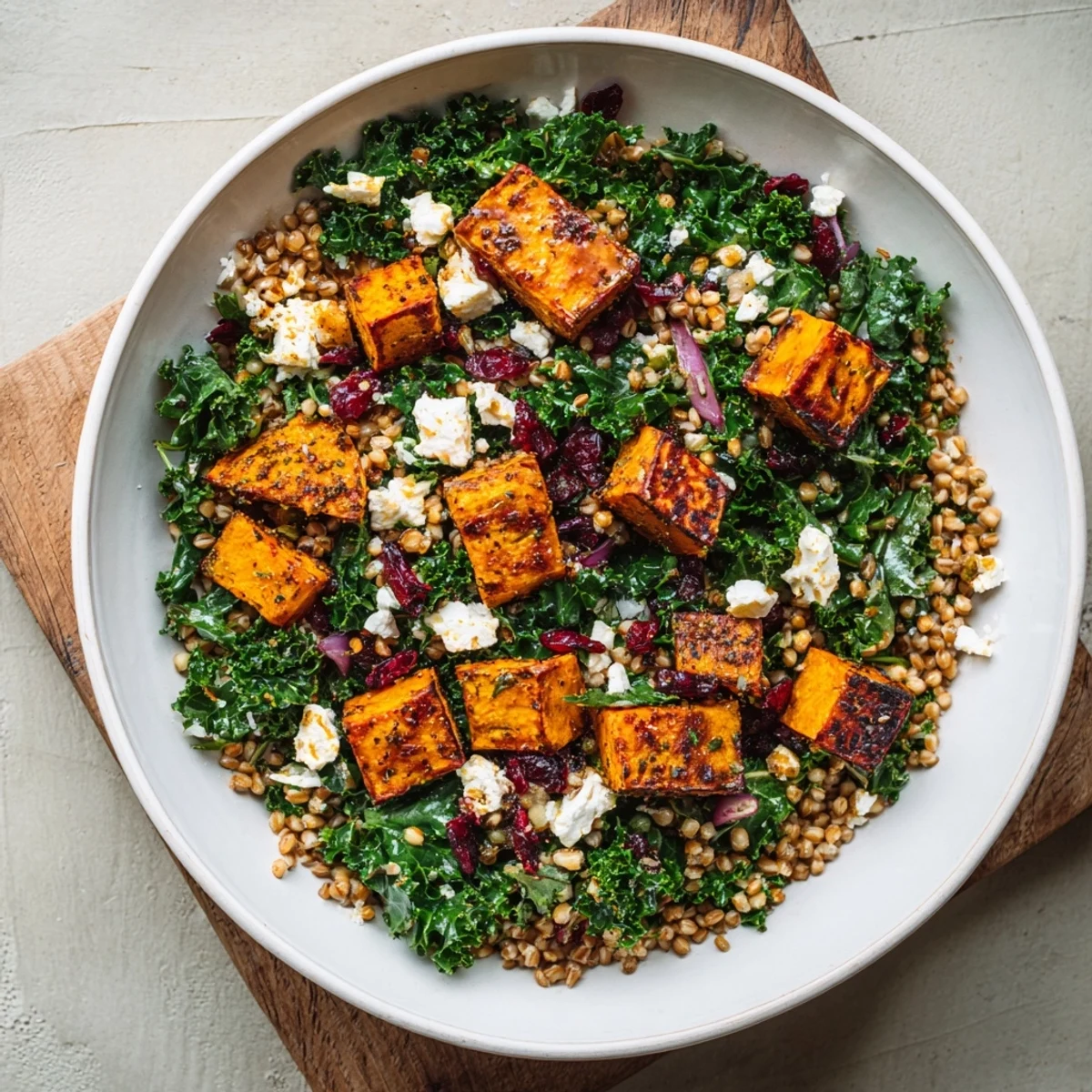 Vibrant Harvest Grain Bowl with roasted pumpkin, kale, and toasted pumpkin seeds, ready to savor.