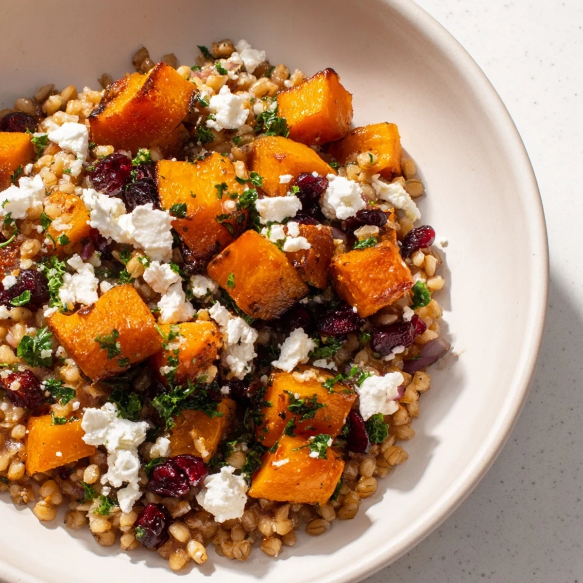This warm Harvest Grain Bowl presents a colorful medley of roasted vegetables and satisfying grains, delicious!