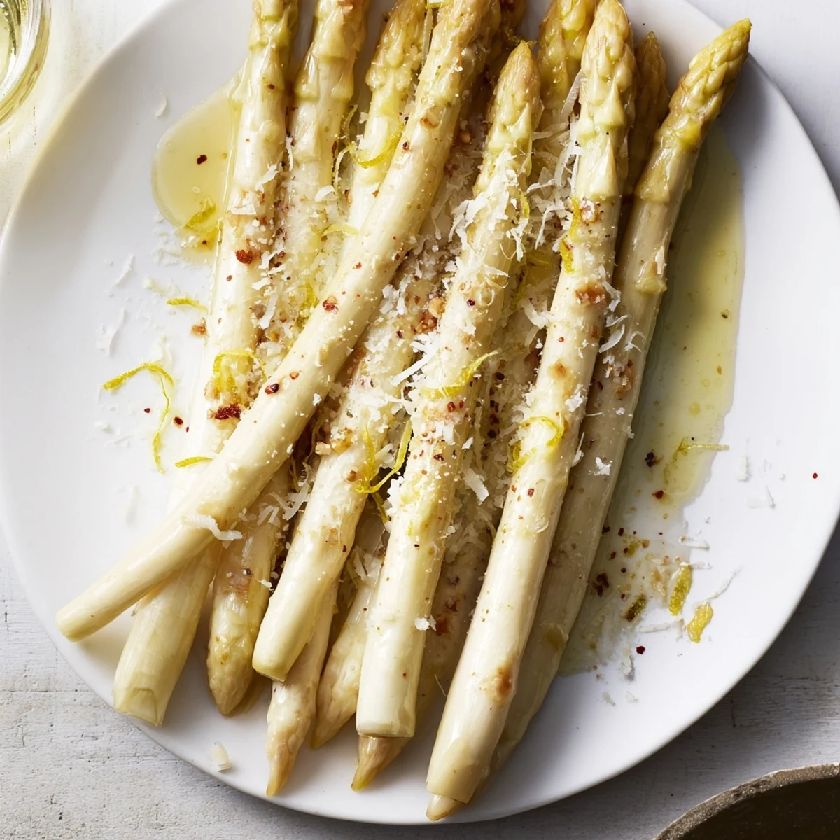 Crispy, tender Roasted Asparagus in olive oil, zesty lemon and Parmesan cheese ready to eat.