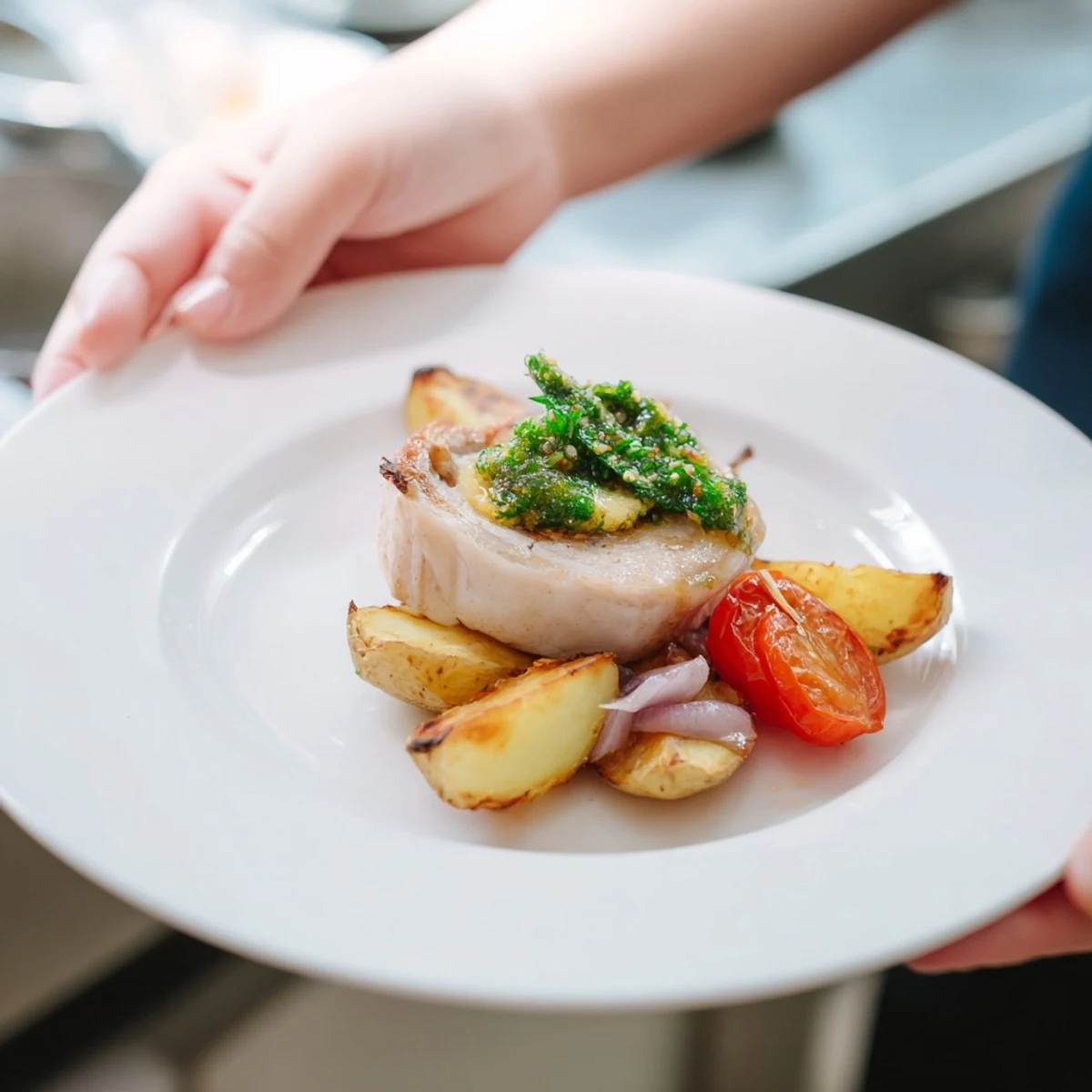 Juicy one-tray baked trout, infused with herbs and garlic, ready to serve with lemon.