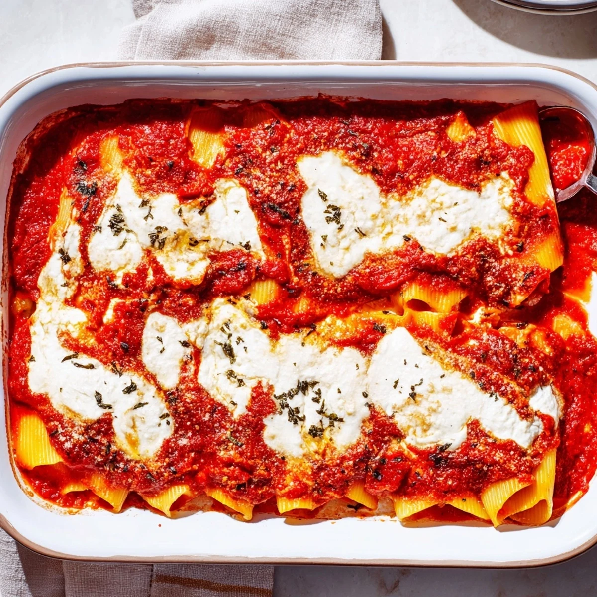 A warm bowl of One-Dish Baked Ziti, a comforting Italian-American pasta bake, ready to be served.