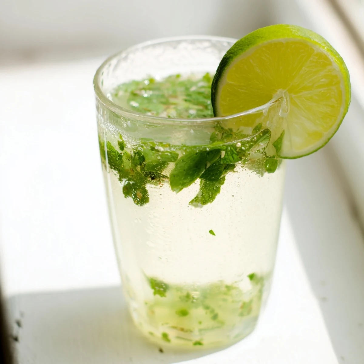 Vibrant Mint Lime Agua Fresca, a cool drink with fresh lime slices, ready for a hot summer day.