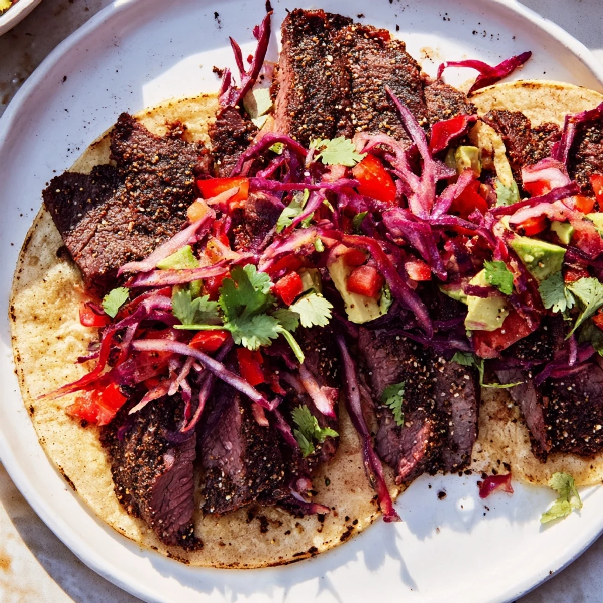Grilled flank steak in warm tortillas, these coffee-rubbed steak tacos offer smoky and savory flavors.