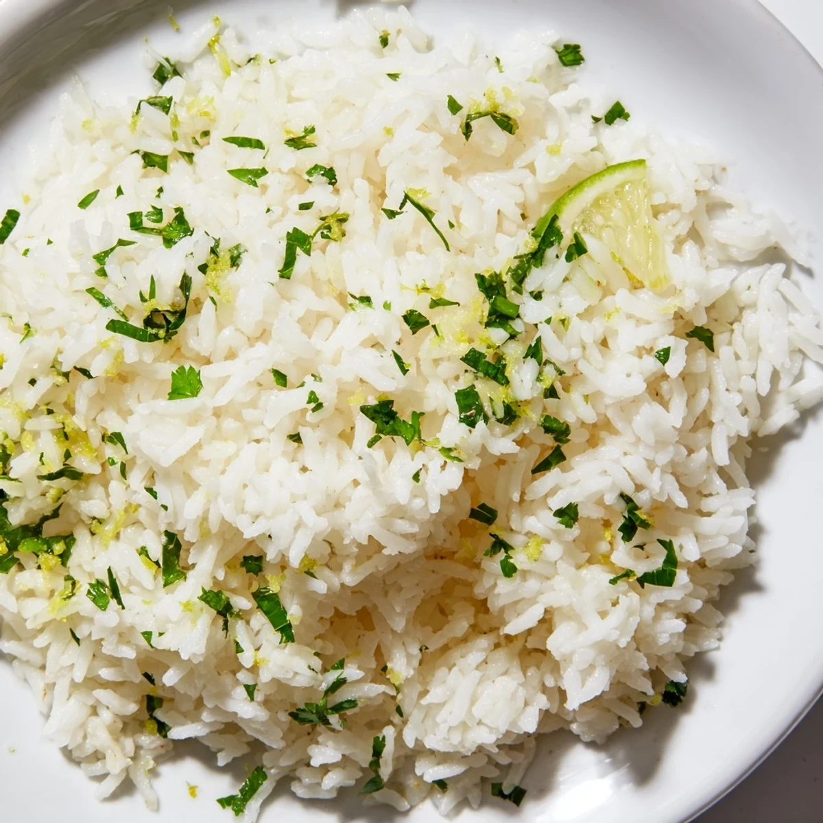Steaming Cilantro Lime Rice, ready to serve, showcasing fresh cilantro and fragrant lime for dinner.