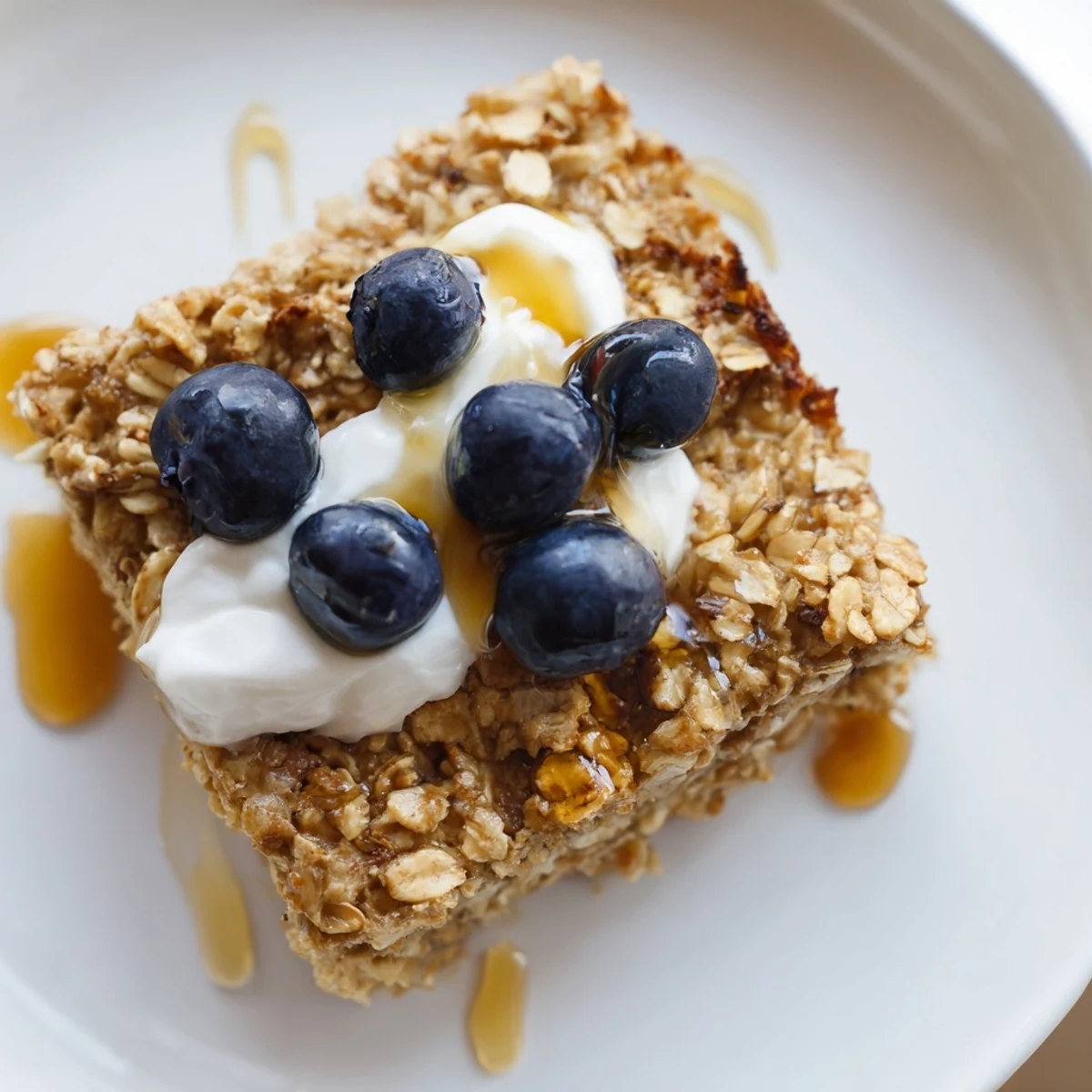 This image shows a baked pan of Protein Pancake Oats, a hearty and protein-packed breakfast treat.