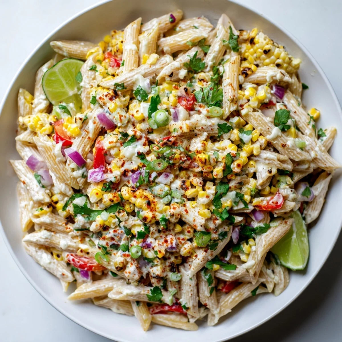 Bright and flavorful Mexican Street Corn Pasta salad, perfect for a summer gathering beside grilled entrees.