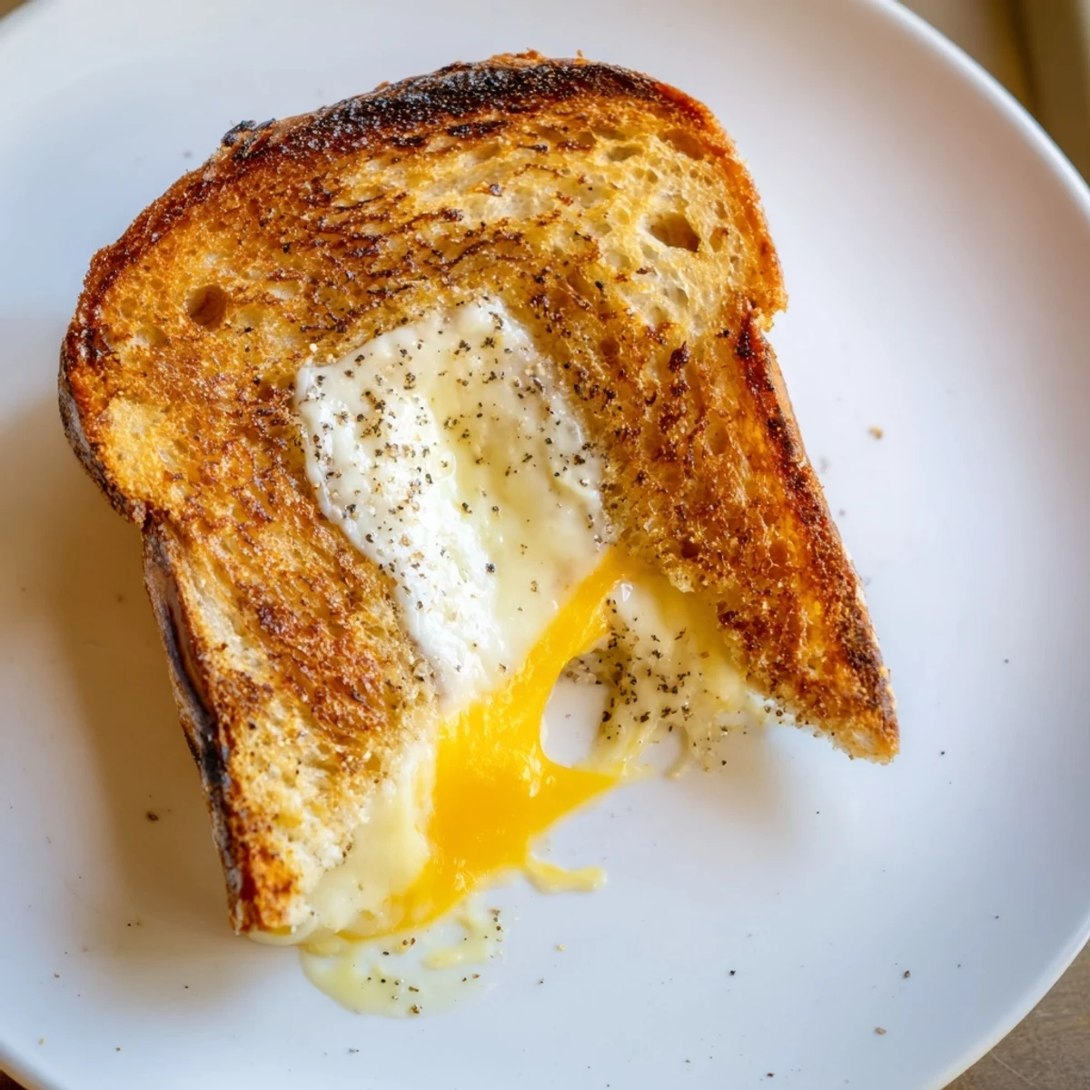 Golden, melted cheddar and truffle oil grilled cheese on toasted sourdough, a decadent sandwich.