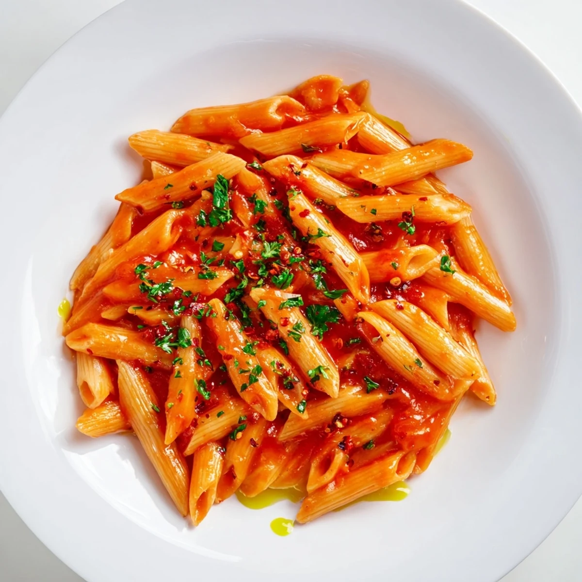 Steaming bowl of penne all'arrabbiata, showcasing bright red sauce and perfectly cooked pasta.