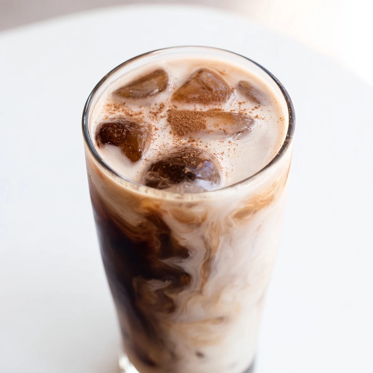 A tall glass of refreshing Proffee Power Blend with ice, perfect for a high-protein breakfast.