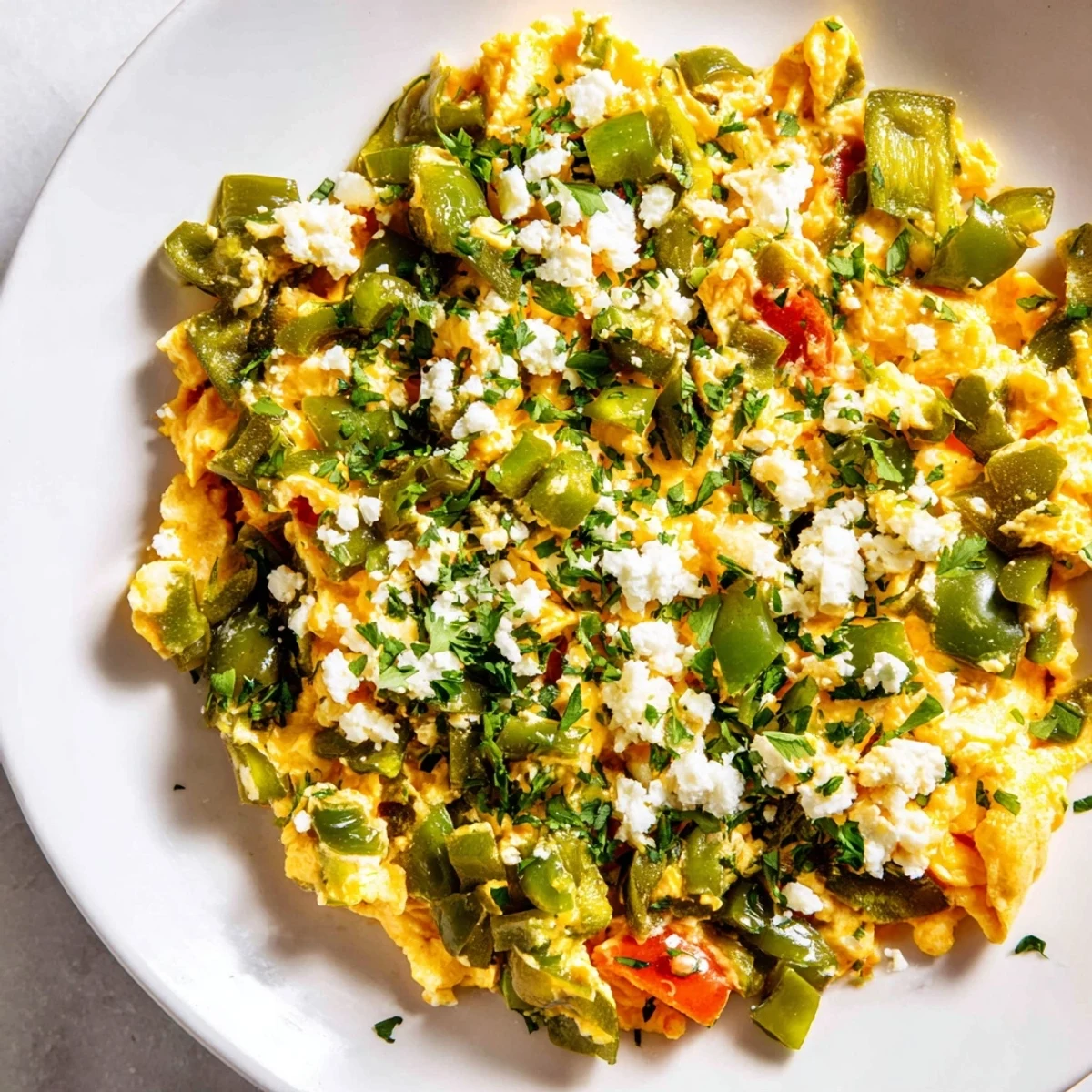 View a close-up of a bubbling pan of Turkish Menemen, a savory egg dish fragrant with spices.