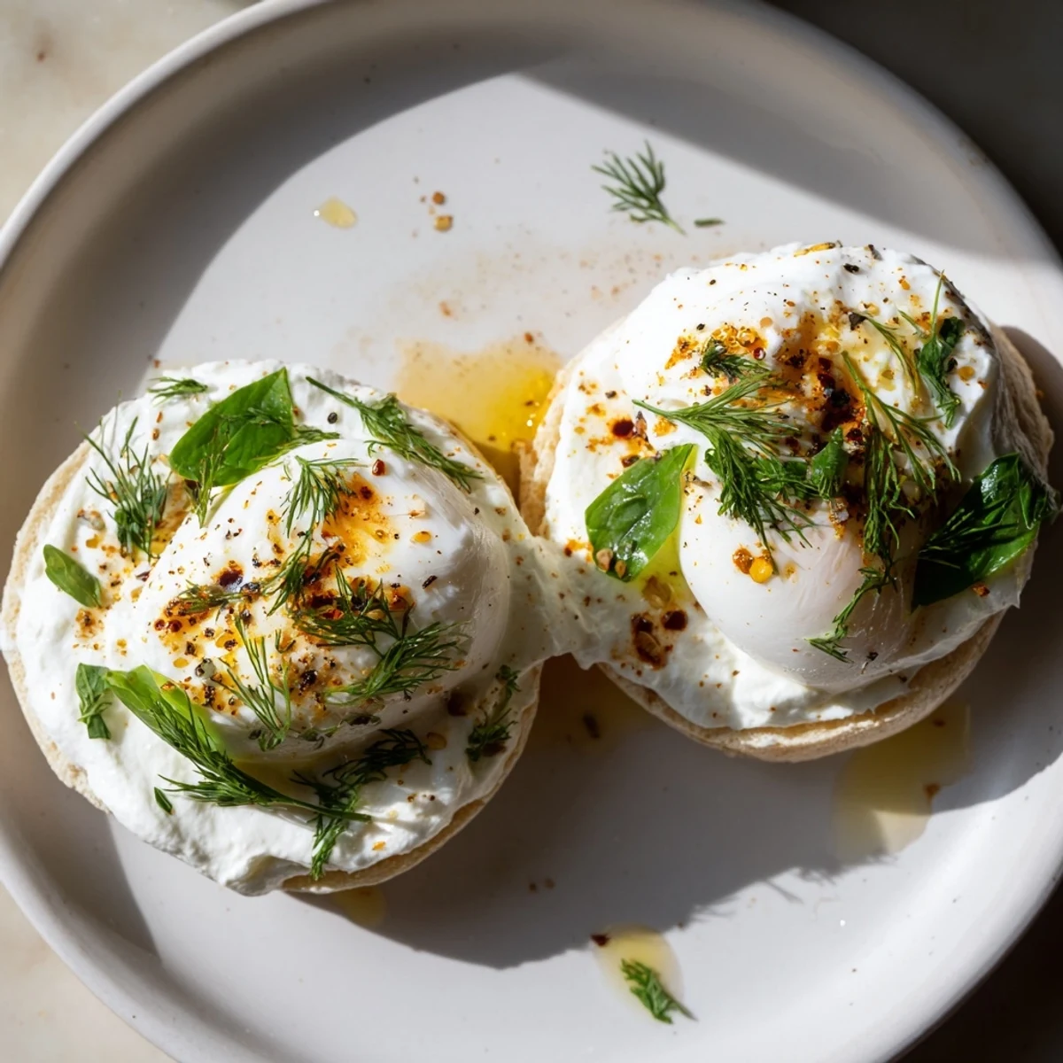 Silky Çılbır Eggs Benedict feature perfectly poached eggs over garlicky yogurt with spiced butter.