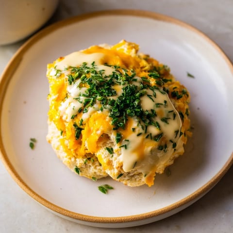 Golden cheddar and chive scones, golden-brown and flaky, fresh from the oven, ready to serve warm.