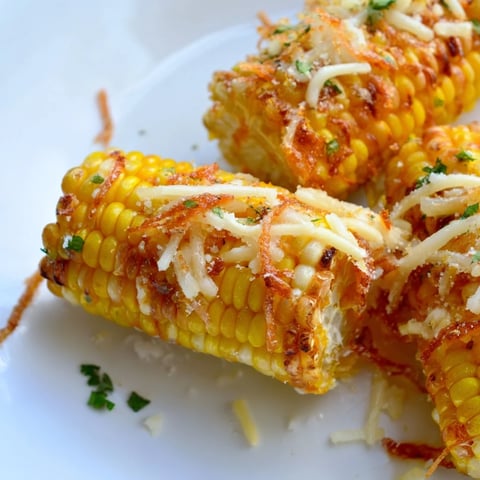 Golden-brown Cheesy Corn Ribs roast on a parchment-lined baking sheet, their edges crisped and melted cheese bubbling over fresh cilantro garnish.  