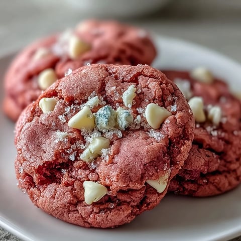 Freshly baked Pink Velvet Cookies with soft centers, vibrant pink hues, and creamy white chocolate chips on a cooling rack.