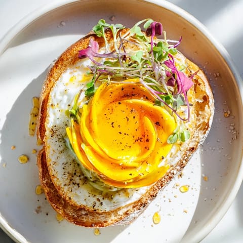A plate of Cloud Toast 2.0: toasted sourdough topped with baked egg clouds and flavorful avocado.