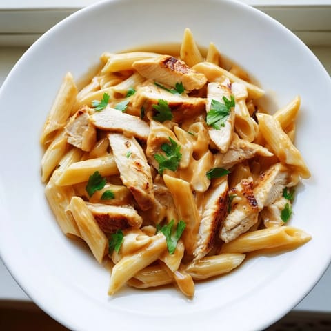 Golden penne noodles coated in a sweet-smoky honey chipotle sauce with juicy sliced chicken and herbs.