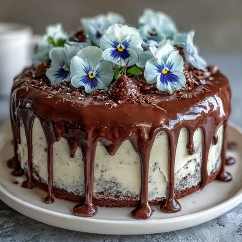 Spring Floral Drip Cake with Lemon Frosting: A vibrant vanilla layer cake adorned with edible flowers and a glossy white chocolate drip.