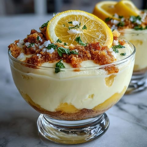 Lemon mousse cups with buttery shortbread crumble and fresh berries, perfect for a spring dessert table.  