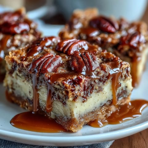 Kentucky Derby Pecan Pie Bars with Bourbon Glaze, golden pecan filling atop buttery shortbread, drizzled with rich bourbon glaze.