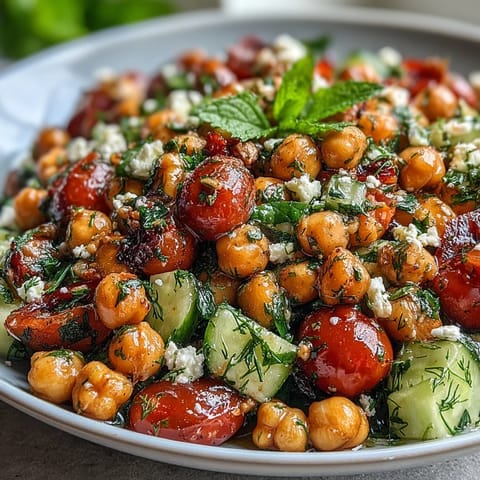 Cold Chickpea Salad with Lemon Herbs: A vibrant, herb-packed salad with crisp cucumbers, juicy tomatoes, and zesty lemon dressing—perfect for summer meals.