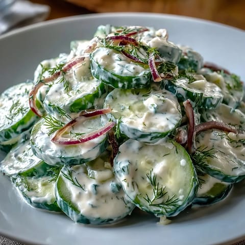 Creamy Cucumber Dill Salad with crisp cucumbers and tangy dressing, perfect for summer picnics and barbecues.  