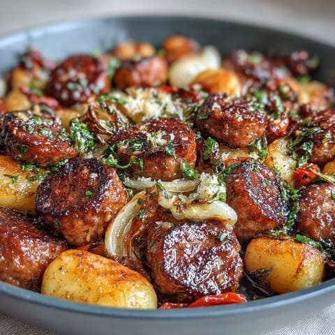 Sheet Pan Gnocchi with Sausage and Peppers glistening with olive oil, ready for dinner.