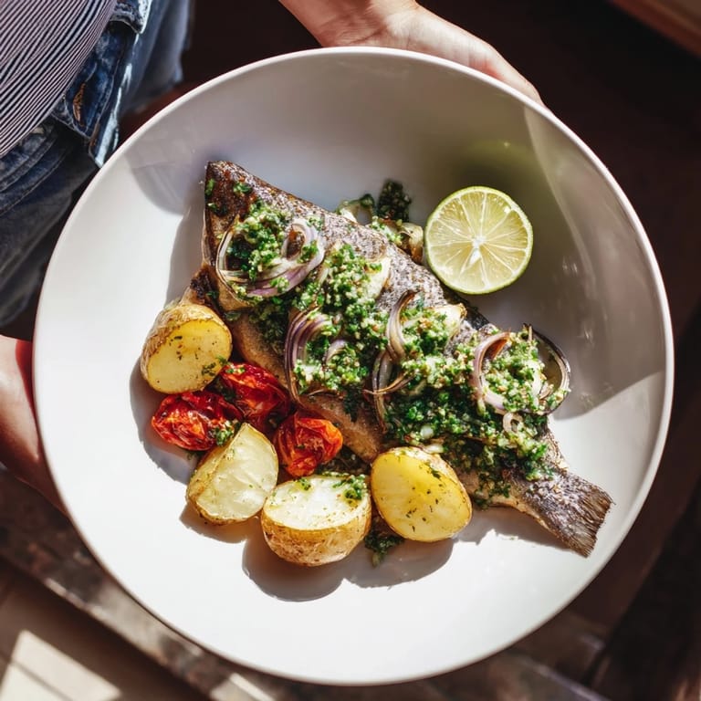 Freshly baked one-tray trout with herbs, offering a flavorful and easy family meal.