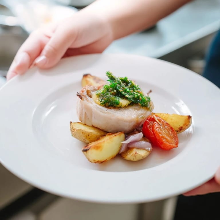Juicy one-tray baked trout, infused with herbs and garlic, ready to serve with lemon.
