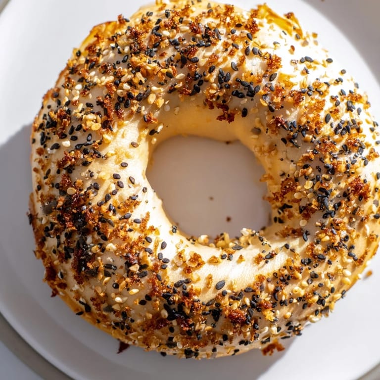 Homemade Everything Bagel Yogurt Bagels glistening with egg wash, sprinkled with flavorful seasoning.