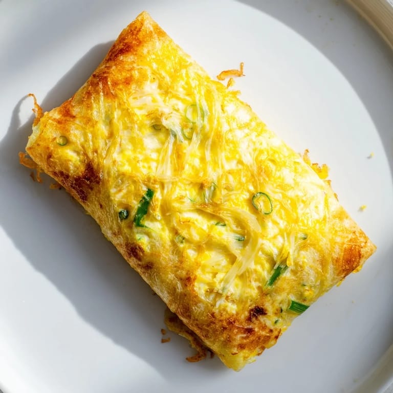 Savory Rice Paper Egg & Cheese Fold, with a golden-brown crust, served hot and ready to enjoy now.