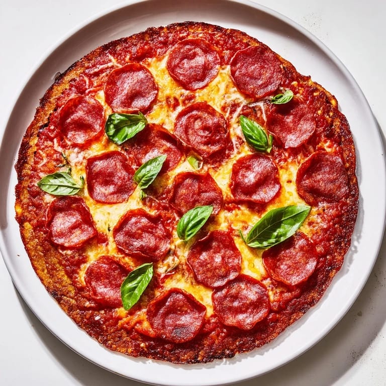 Freshly baked ground beef pizza, ready to slice, offers a satisfying low-carb meal.