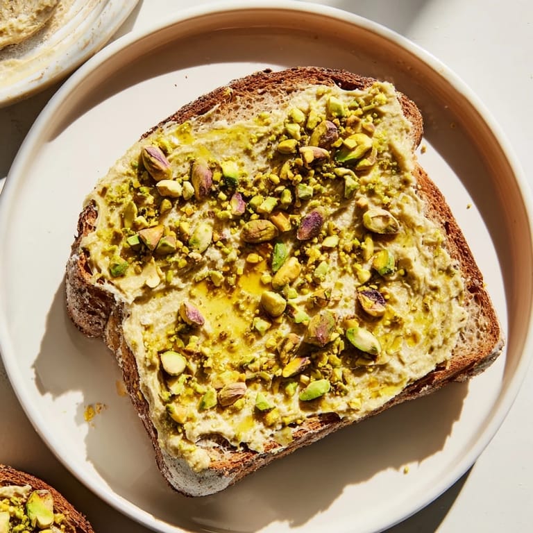 A close-up shot of delicious Pistachio Butter Toast, ready for a sweet breakfast or snack.