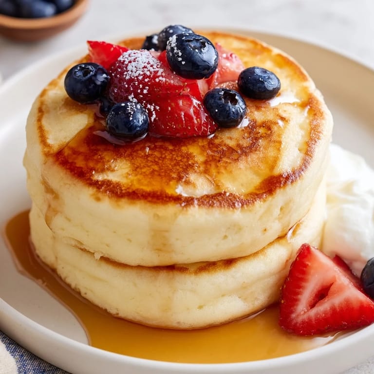 Blended cottage cheese batter for Cottage Cheese Pancakes poured into a skillet, ready to cook into fluffy, gluten-free stacks.