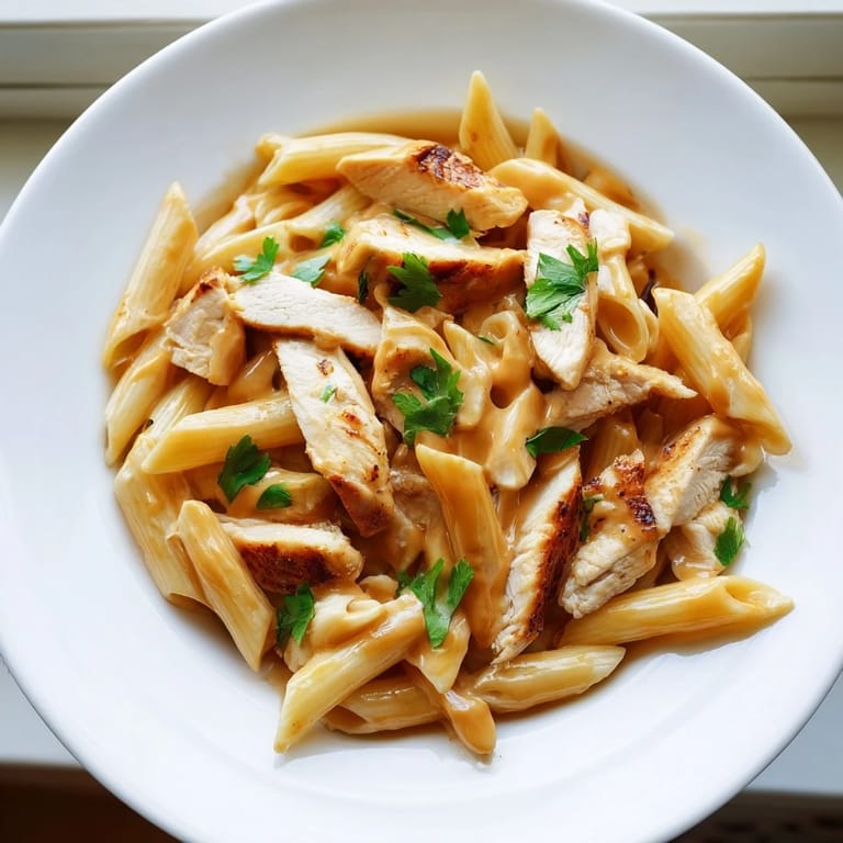 Golden penne noodles coated in a sweet-smoky honey chipotle sauce with juicy sliced chicken and herbs.
