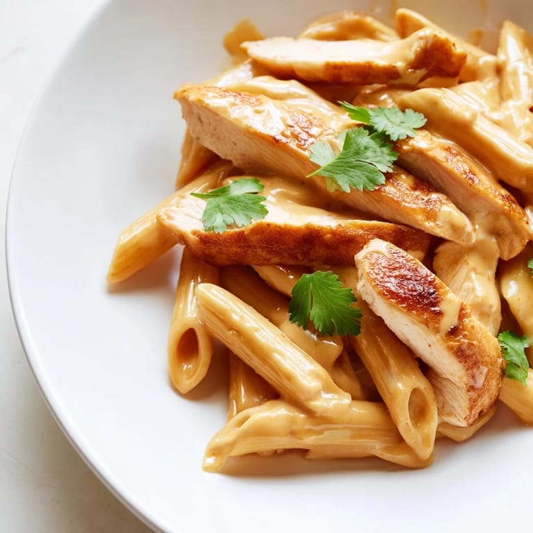 Spicy-sweet Honey Chipotle Chicken Pasta served warm with Parmesan, lime accents, and a drizzle of sauce.