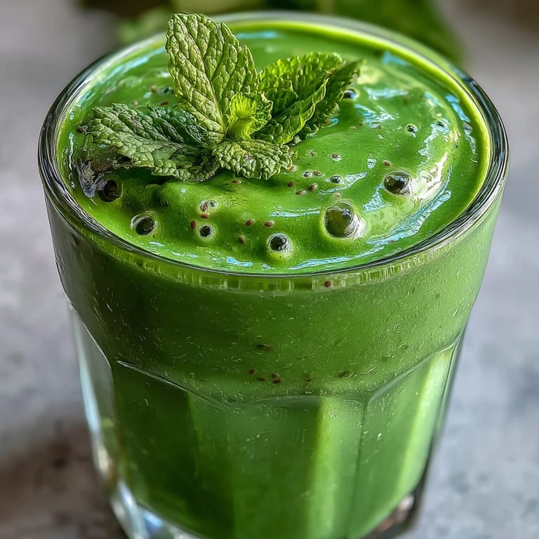 Two servings of the Green Detox Smoothie in clear glasses, featuring a creamy green texture from banana and lemon juice, with a sliced apple and lemon nearby.  
