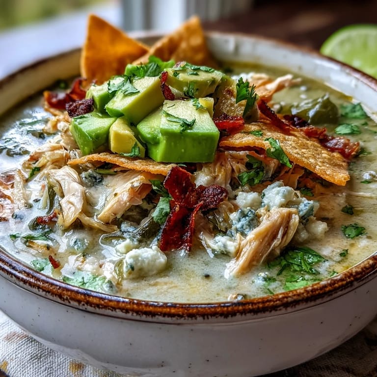 Spicy Creamy Chicken Tortilla Soup in a colorful bowl with lime wedges and crushed chips, ready to enjoy with a spoon.