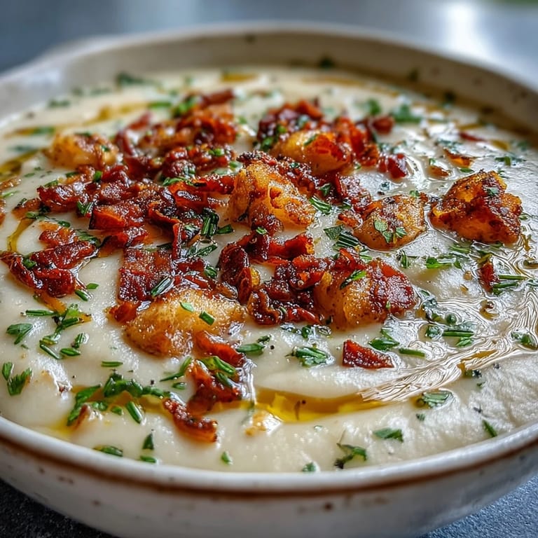 Creamy Tuscan White Bean Soup served in a ceramic mug with a drizzle of olive oil and crusty bread.
