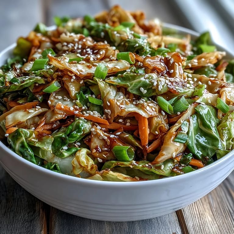 A close-up of hot and sour cabbage revealing tender crisp texture, minced garlic and ginger, and a drizzle of sesame oil for aromatic flavor.