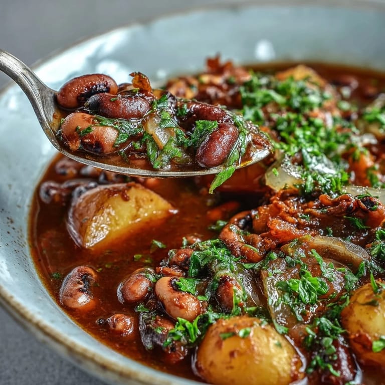 Black-Eyed Pea Stew with Chefs Touch simmering in a pot with sweet onions, carrots, and smoked paprika.