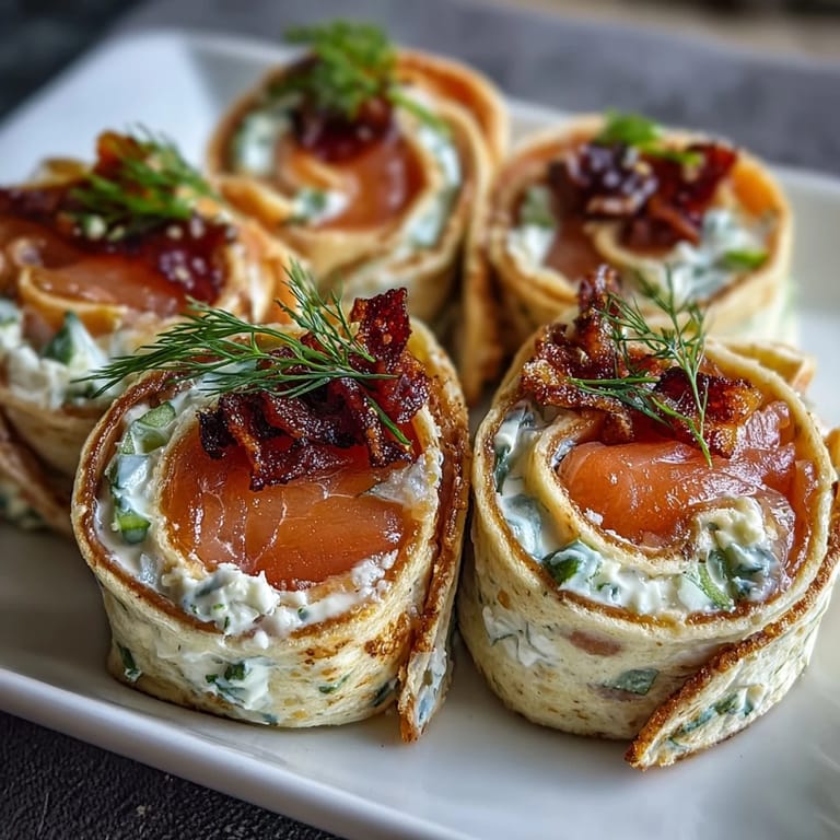 Creamy dill-infused cheese spread over flour tortillas, layered with smoked salmon and crisp cucumber, then rolled and sliced into spiral appetizers.