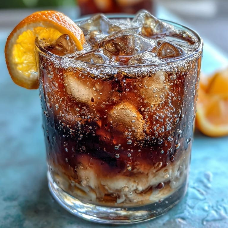 Vibrant cold brew coffee tonic with fresh orange zest garnish, perfect for a summer brunch beverage.