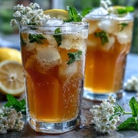 A tall glass pitcher filled with lavender honey lemonade, garnished with fresh lavender sprigs and lemon slices, perfect for a refreshing spring drink.