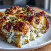 Golden, bubbly scalloped potatoes layered with sharp cheddar and mozzarella, baked until creamy and tender.