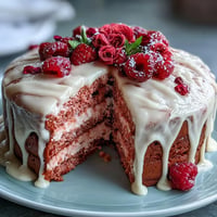 Elegant Rosé Velvet Cake adorned with shimmering gold drip, ready for celebration.